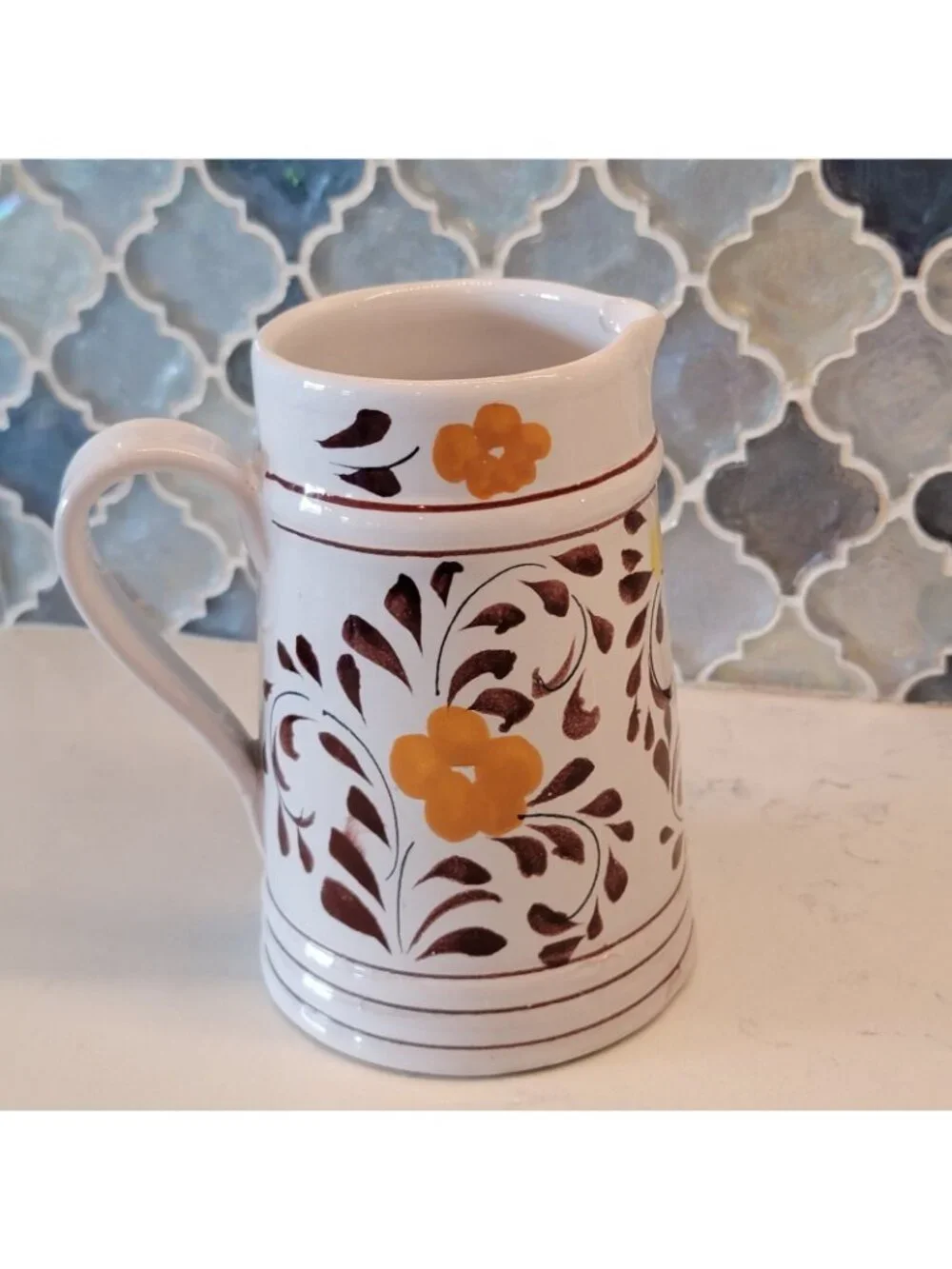 Vintage Chicken Creamer Farmhouse Cottage Core Orange Yellow Portugal Signed